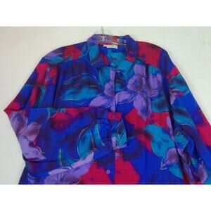 Vintage Jozell Brand Women's Long Sleeve‎ Button Up Shirt Floral USA Size 3X